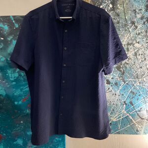 Perry Ellis Men's Navy and Black  Seersucker Shirt